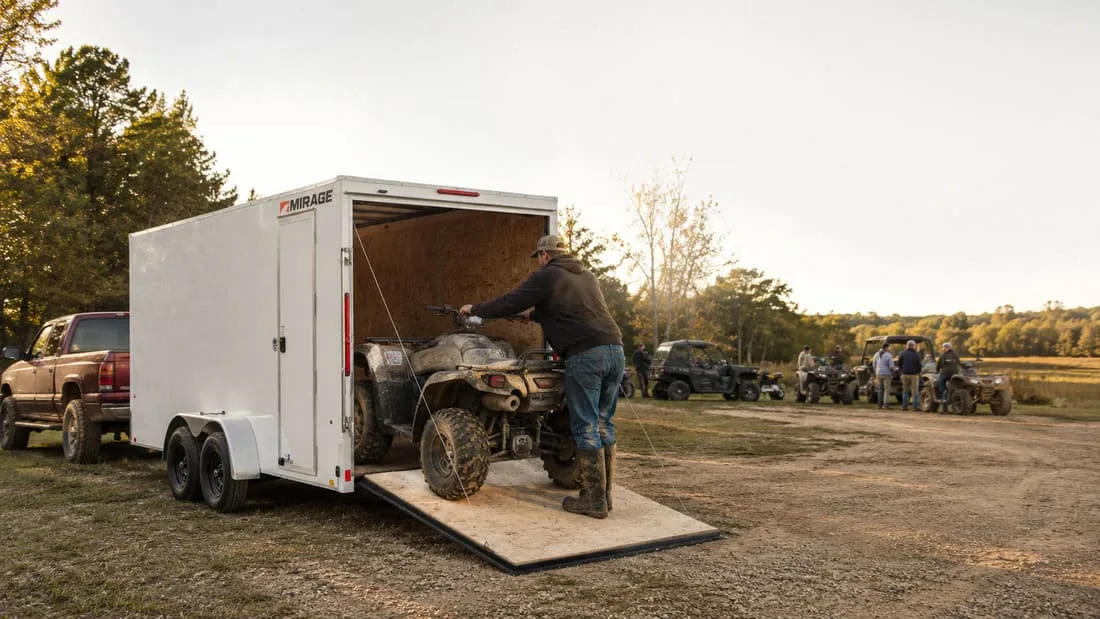 Loading lawn care equipment into a Mirage XPO enclosed trailer