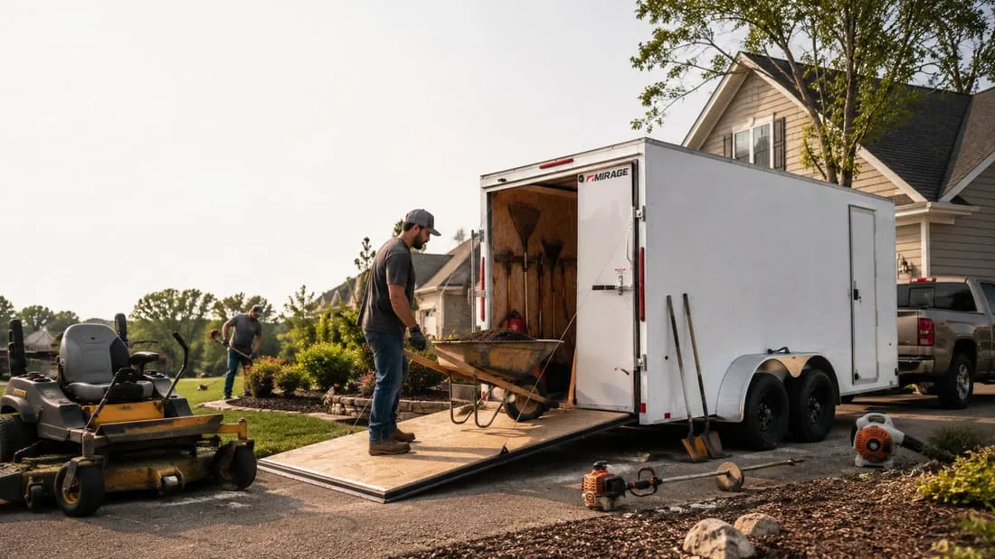 Side view of a Mirage XPO enclosed trailer with side door